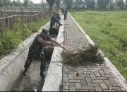 Antisipasi Luapan Air Babinsa Koramil 0822/09 Pujer Gotong Royong Bersihkan Saluran Irigasi Dan Jalan