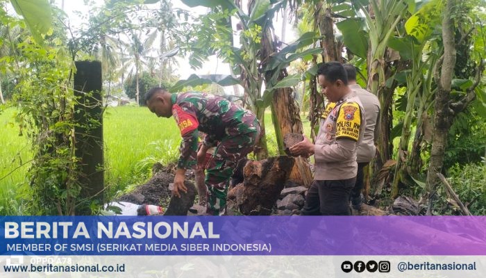 Babinsa Prajekan Bondowoso Kawal Pembangunan Saluran Irigasi di Desa