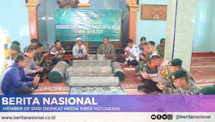 Wujud Kepedulian Yonif 514/SY berikan bantuan Karpet dan Al-Qur’an untuk Masjid Ibrohimi Kaligedang.