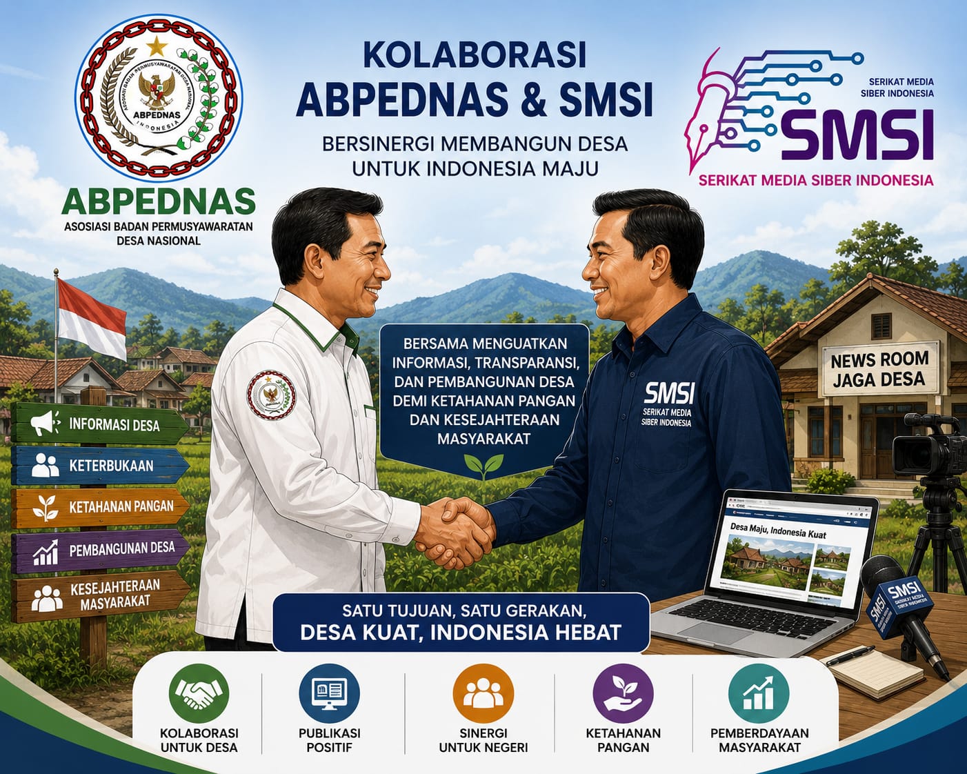 Kolaborasi Strategis SMSI–ABPEDNAS, Pokja News Room Jaga Desa Siap Kawal Pembangunan Desa