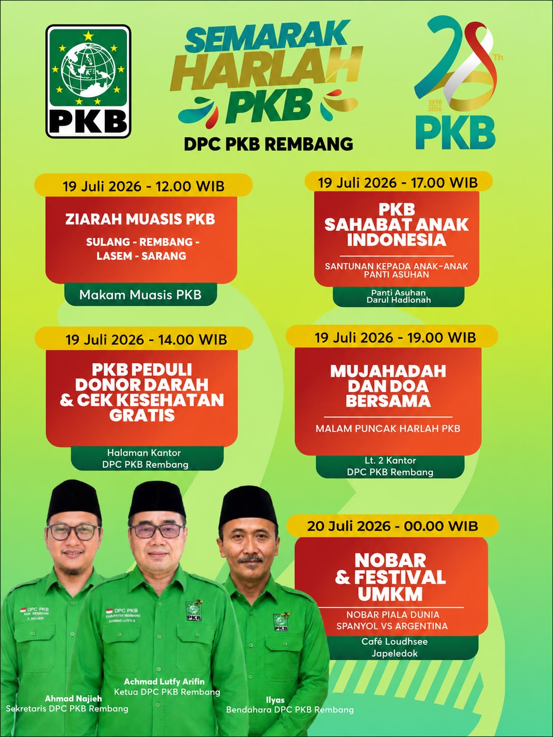 Semarak Harlah ke 28, PKB Rembang Gelar Donor Darah dan Cek Kesehatan Gratis